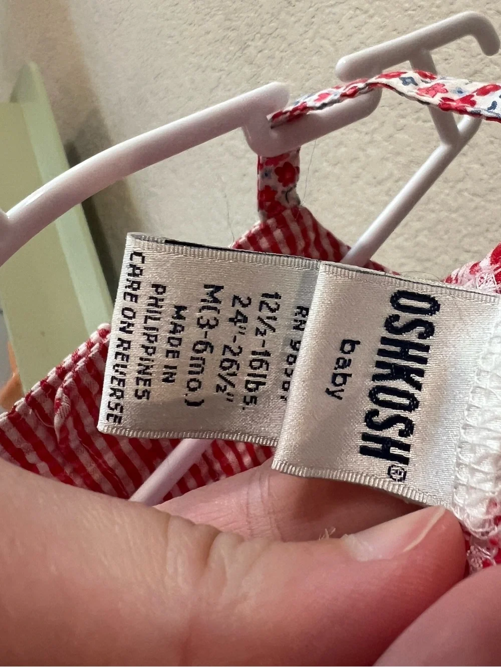 OshKosh B'gosh Red and White Gingham Baby Romper with Floral Straps
